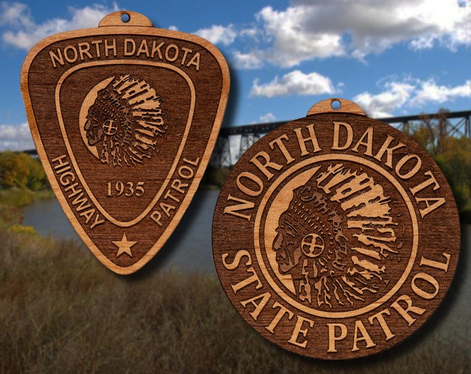 Wooden North Dakota HP Badge or Patch Ornament