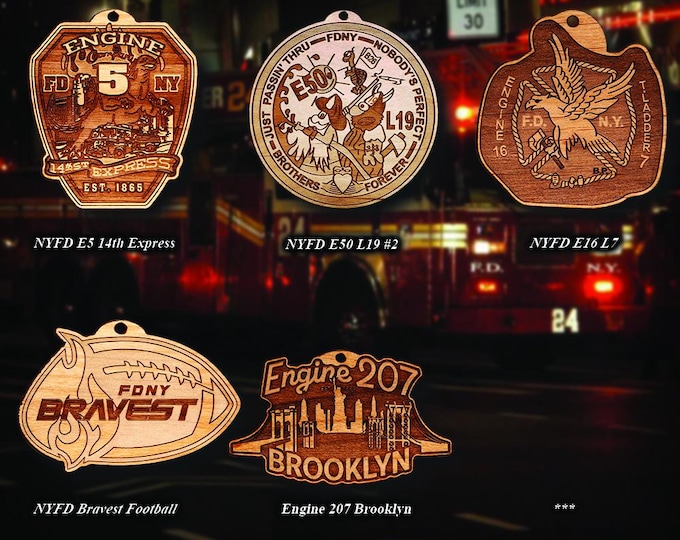 Personalized Wooden New York City Fire Department Badge and Patch Ornament 4