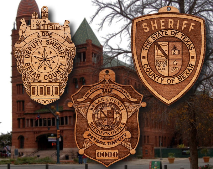 Wooden  Bexar Co TX Sheriff Badge or Shoulder Patch Ornament