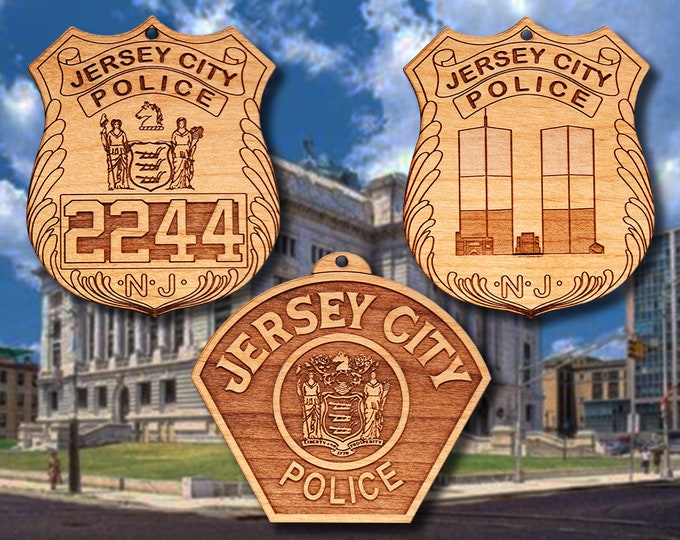 Wooden Jersey City Police Badge or Patch Ornament