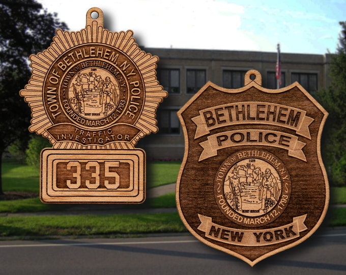 Wooden Bethlehem NY PD Badge or Shoulder Patch Ornament