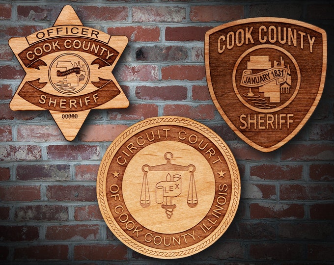 Wooden Cook Co. IL Sheriff Badge or Patch Plaque