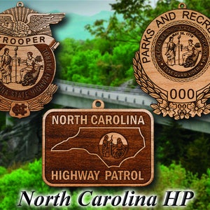 Personalized Wooden North Carolia Highway Patrol Badge or Shoulder Patch Hanging Ornament
