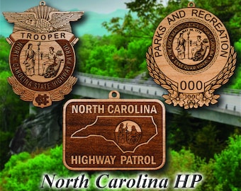 Personalized Wooden North Carolia Highway Patrol Badge or Shoulder Patch Hanging Ornament