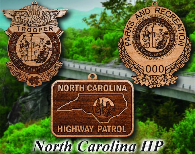 Personalized Wooden North Carolia Highway Patrol Badge or Shoulder Patch Hanging Ornament