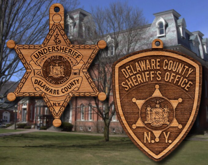 Wooden Delaware County Sheriff Badge or Patch Ornament