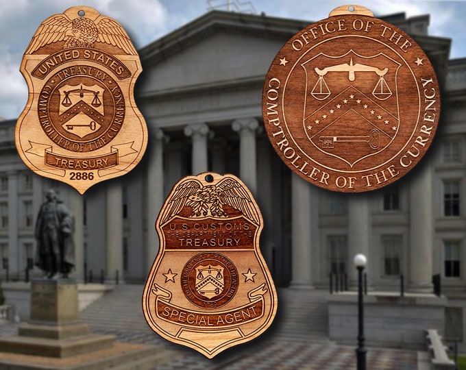 Wooden US Treasury Badge or Patch Ornament