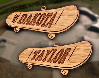 Personalized Wooden Skateboard Christmas Ornament