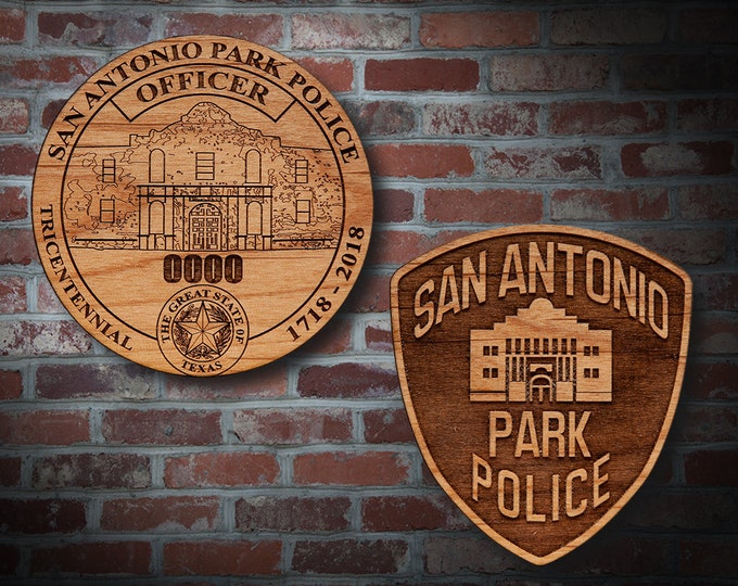 Wooden San Antonio Park PD Badge or Patch Plaque