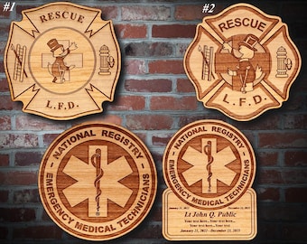 Misc. Wooden EMS FD Badge or Patch Plaque #27