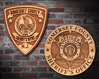Wooden Somerset Co NJ Sheriff Badge or Patch Plaque
