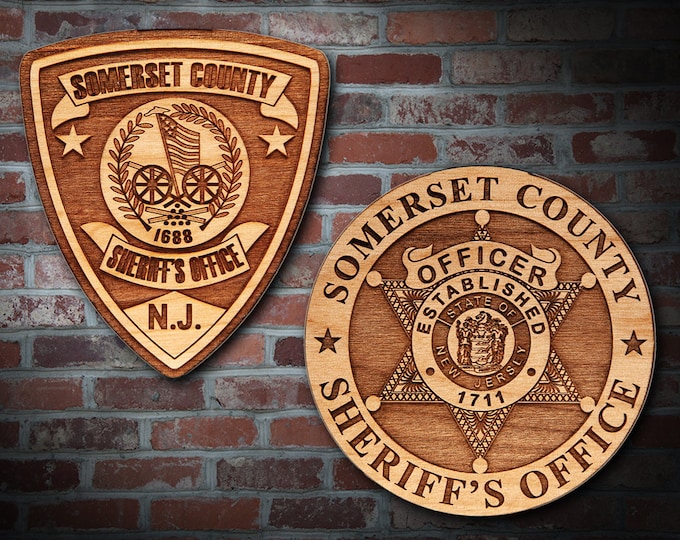 Wooden Somerset Co NJ Sheriff Badge or Patch Plaque