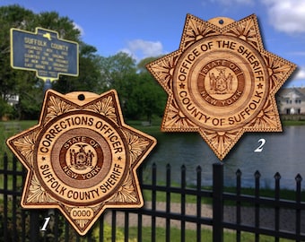 Wooden Suffolk Co Sheriff Shield or Patch Ornament