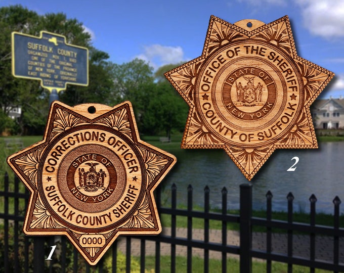 Wooden Suffolk Co Sheriff Shield or Patch Ornament