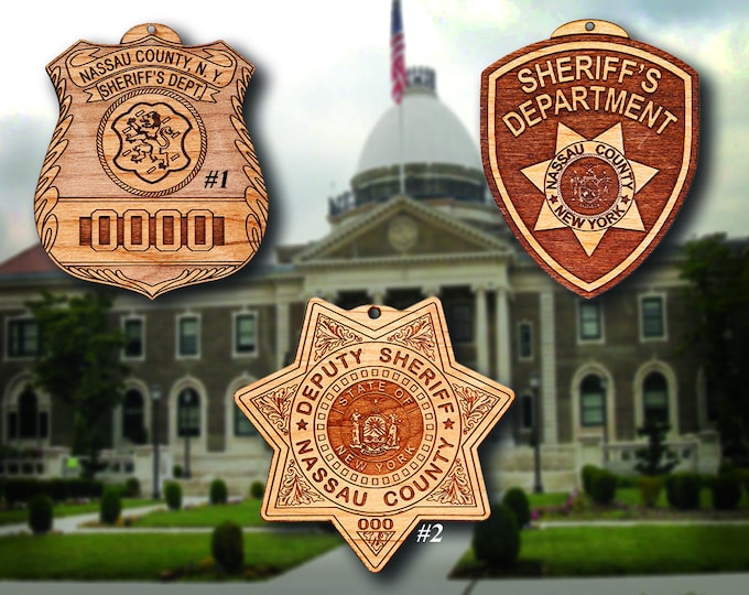 Wooden Nassau County Sheriff Badge or Patch Ornament