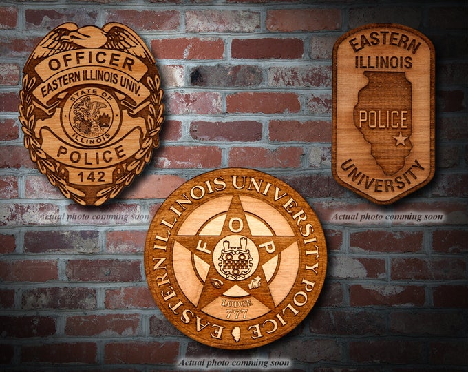 Wooden Eastern Illinois Police Badge or Patch Plaque