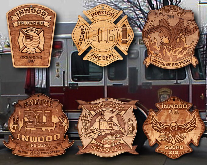 Wooden Inwood NY Fire Department Patch Ornament