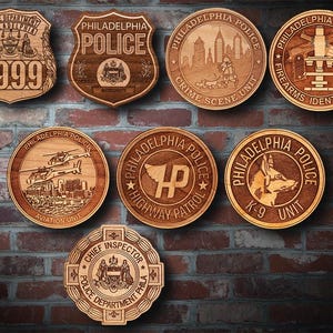 Wooden Philadelphia Badge or Patch Plaque