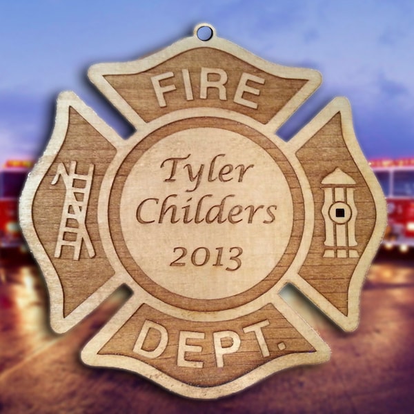 Personalized Wooden Maltese Cross Fire Dept Christmas Ornament