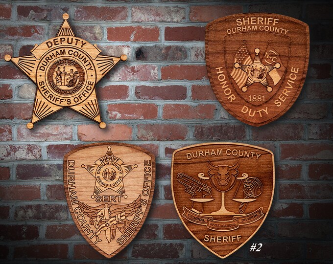 Wooden Durham Co NC Sheriff Badge or Patch Plaque