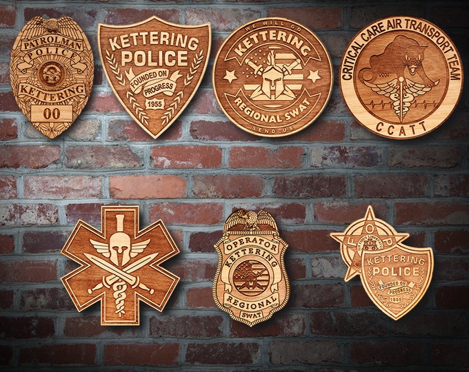 Wooden Kettering OH Police Badge or Patch Plaque