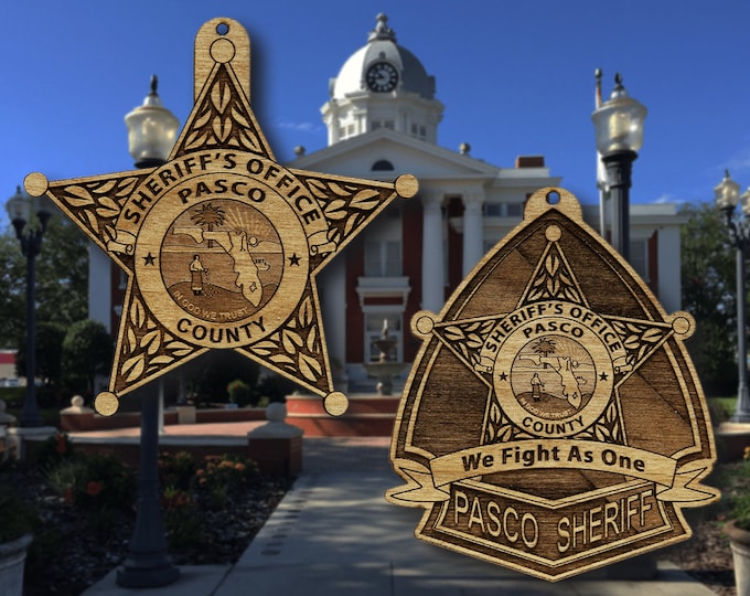 Wooden Pasco Co FL Sheriff Badge or Shoulder Patch Ornament
