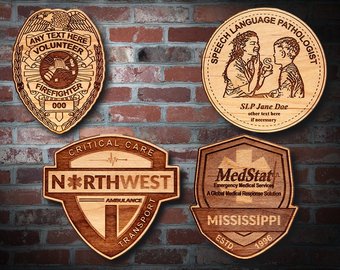 Misc. Wooden EMS FD Badge or Patch Plaque #21
