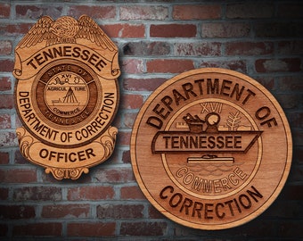Wooden Tennessee DOC Badge or Patch Plaque