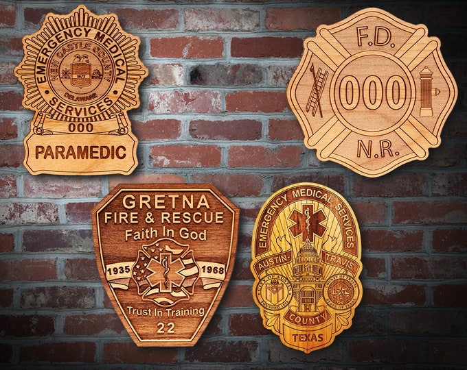 Misc. Wooden EMS FD Badge or Patch Plaque #10