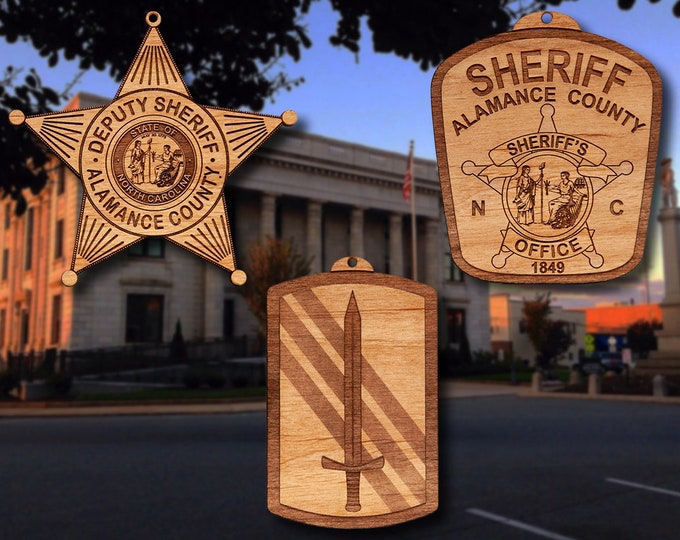 Wooden Alamance Co NC Sheriff Badge or Patch Ornament