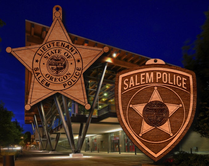 Wooden Salem OR Police Badge or Shoulder Patch Ornament
