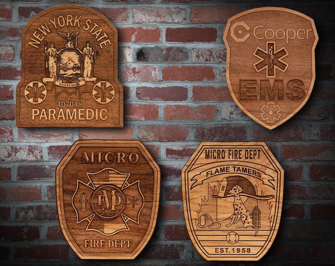 Wooden EMS FD Badge or Patch Plaques 1