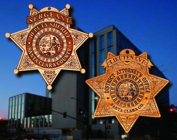 Wooden Santa Clara Co CA Police Badge or Patch Ornament