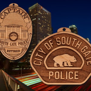 Wooden South Gate CA Police Badge or Shoulder Patch Ornament