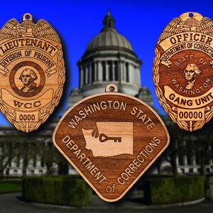 Personalized Wooden Washington State DoC Badge or Shoulder Patch Hanging Ornament