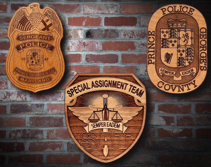 Wooden Prince Georges Co PD Badge or Patch Plaque