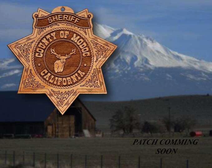 Wooden Modoc County Sheriff Badge or Patch Ornament