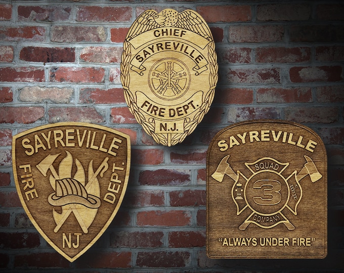 Wooden Sayreville NJ FD Badge or Patch Plaque