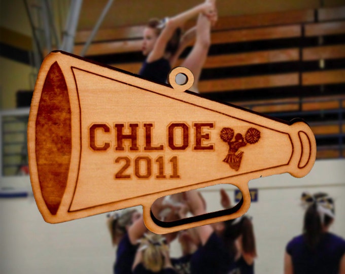 Personalized Wooden Cheerleading Cheerleader Megaphone Christmas Ornament