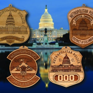 Wooden Washington DC PD Badge or Shoulder Patch Hanging Ornament