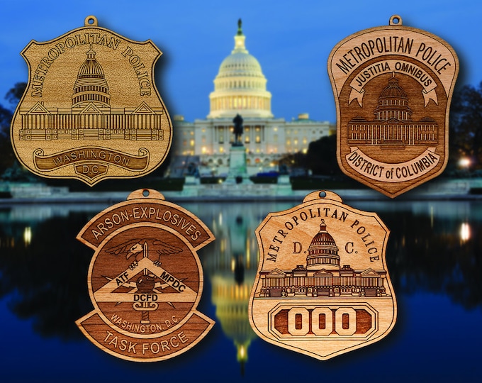 Wooden Washington DC PD Badge or Shoulder Patch Hanging Ornament