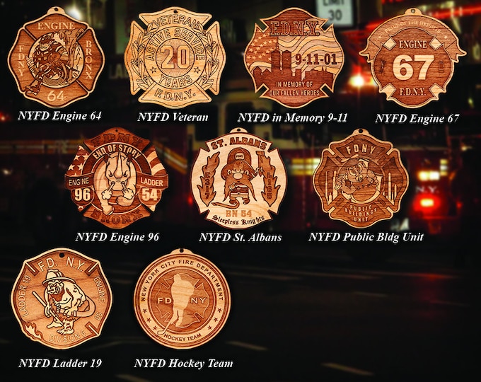 Personalized Wooden New York City Fire Department  Badge and Patch Ornament 2