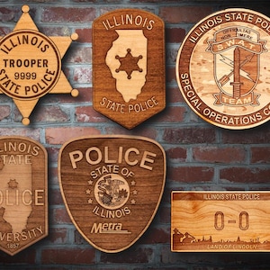 Personalized Wooden Illinois State Police Badge or Patch Plaque