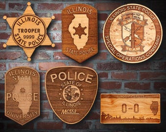 Personalized Wooden Illinois State Police Badge or Patch Plaque