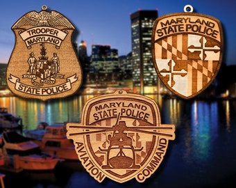 Personalized Wooden Maryland State Police Christmas Ornament