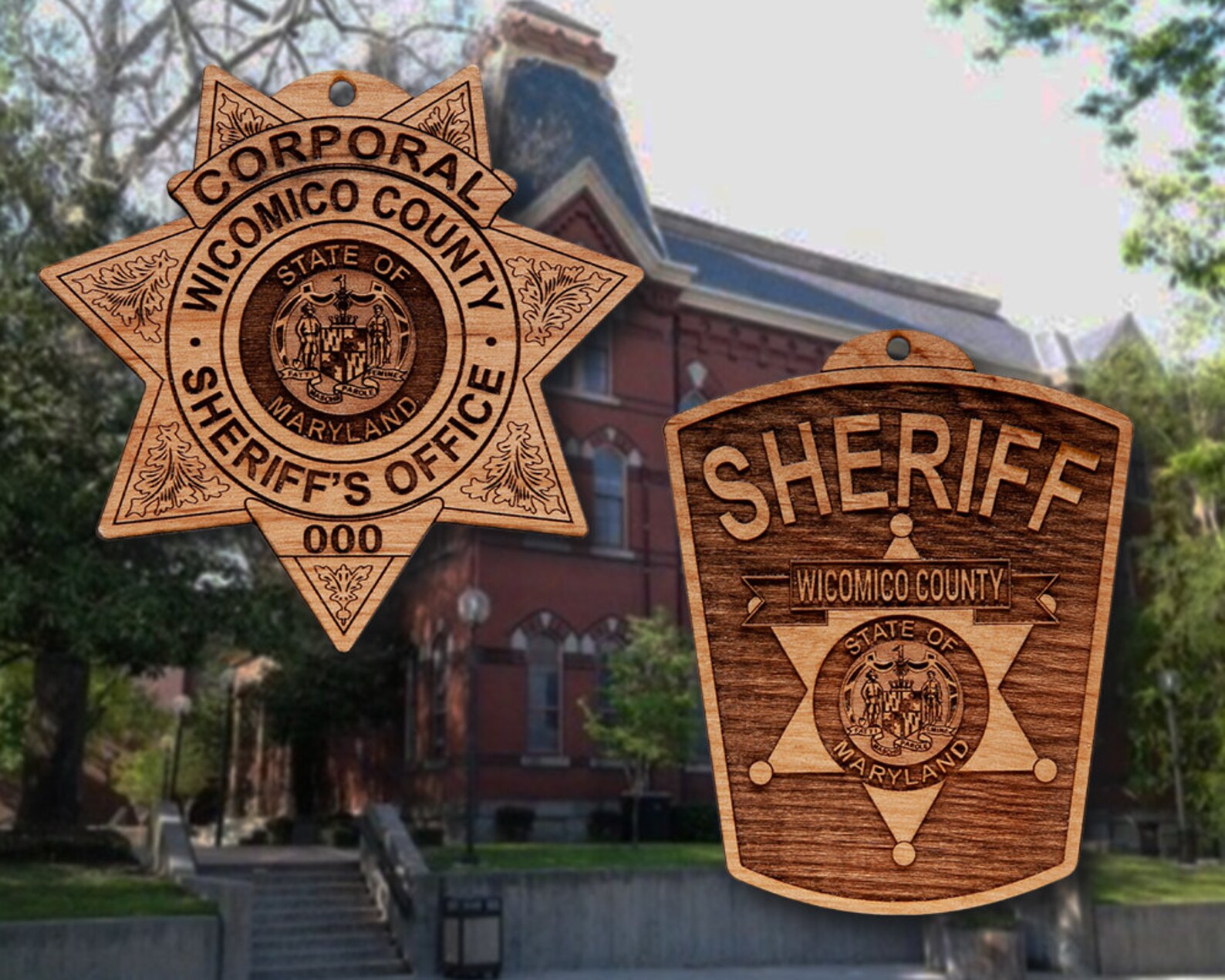 Wooden Co MD Sheriff Badge and Patch Ornament Etsy
