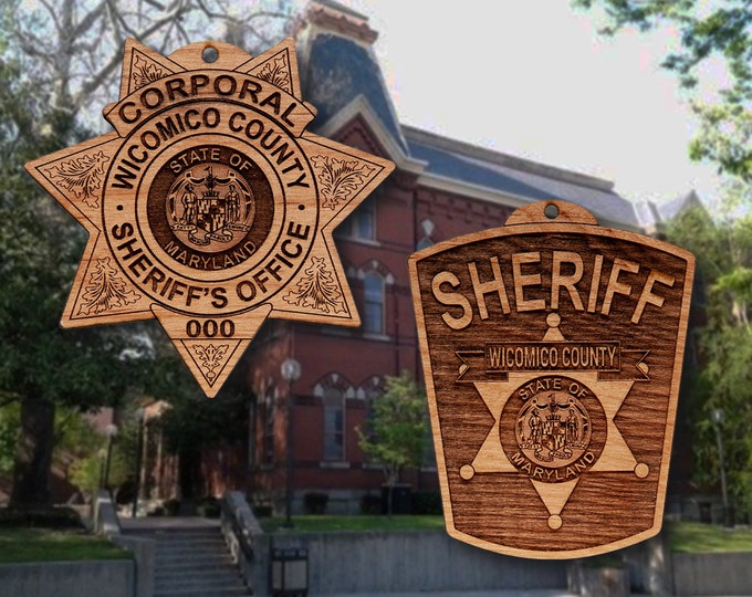 Wooden Wicomico Co MD Sheriff Badge and Patch Ornament