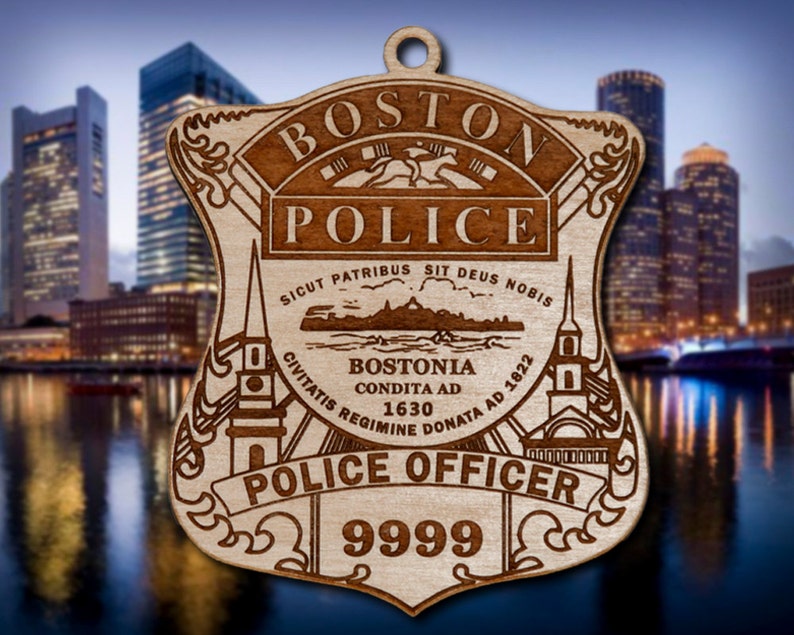 Personalized Wooden Boston Police Shield or Shoulder Patch Christmas ...