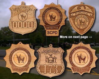 Personalized Wooden Suffolk Co Police Shield or Shoulder Patch Hanging Ornament