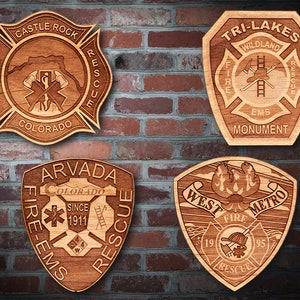 Misc. Wooden EMS FD Badge or Patch Plaque #9